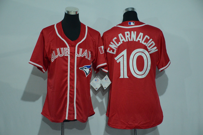 Womens 2017 MLB Toronto Blue Jays #10 Encarnacion Red Jerseys->->Women Jersey